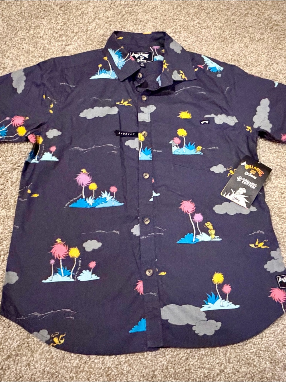 Billabong Men’s Navy Short-Sleeve Lorax Graphic Button-Down Shirt